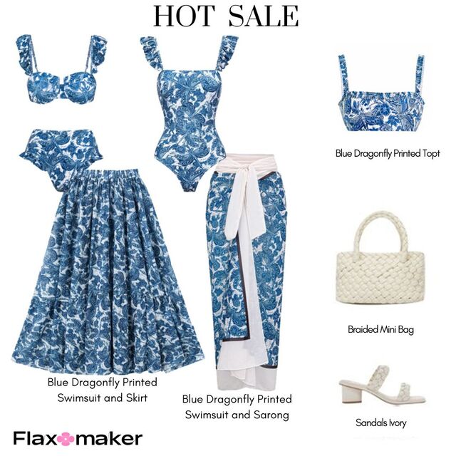 HOT SALE Blue Dragonfly Printed Swimsuit and Skit Blue Dragonfly Printed Swimsuif and Sarong S Flax-maker 